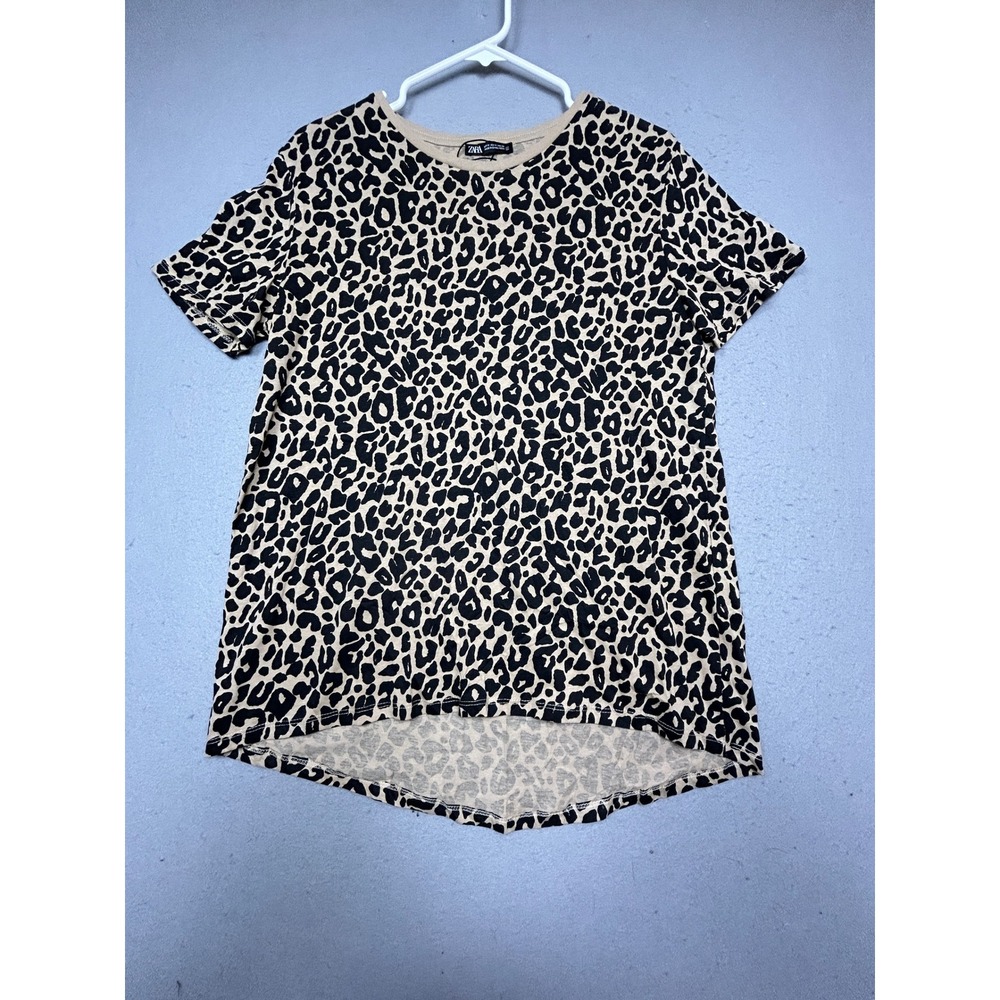 Zara T-Shirt Jersey Leopard Tan Black Medium Women